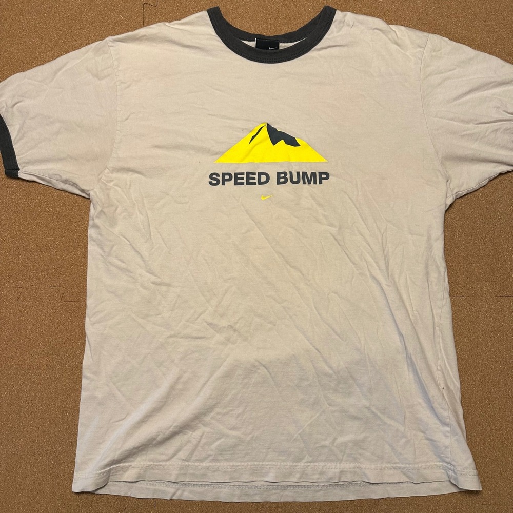 Nike T-Shirt Mens Large Gray Speed Bump Cycling Graphic Ringer Vintage USA Made